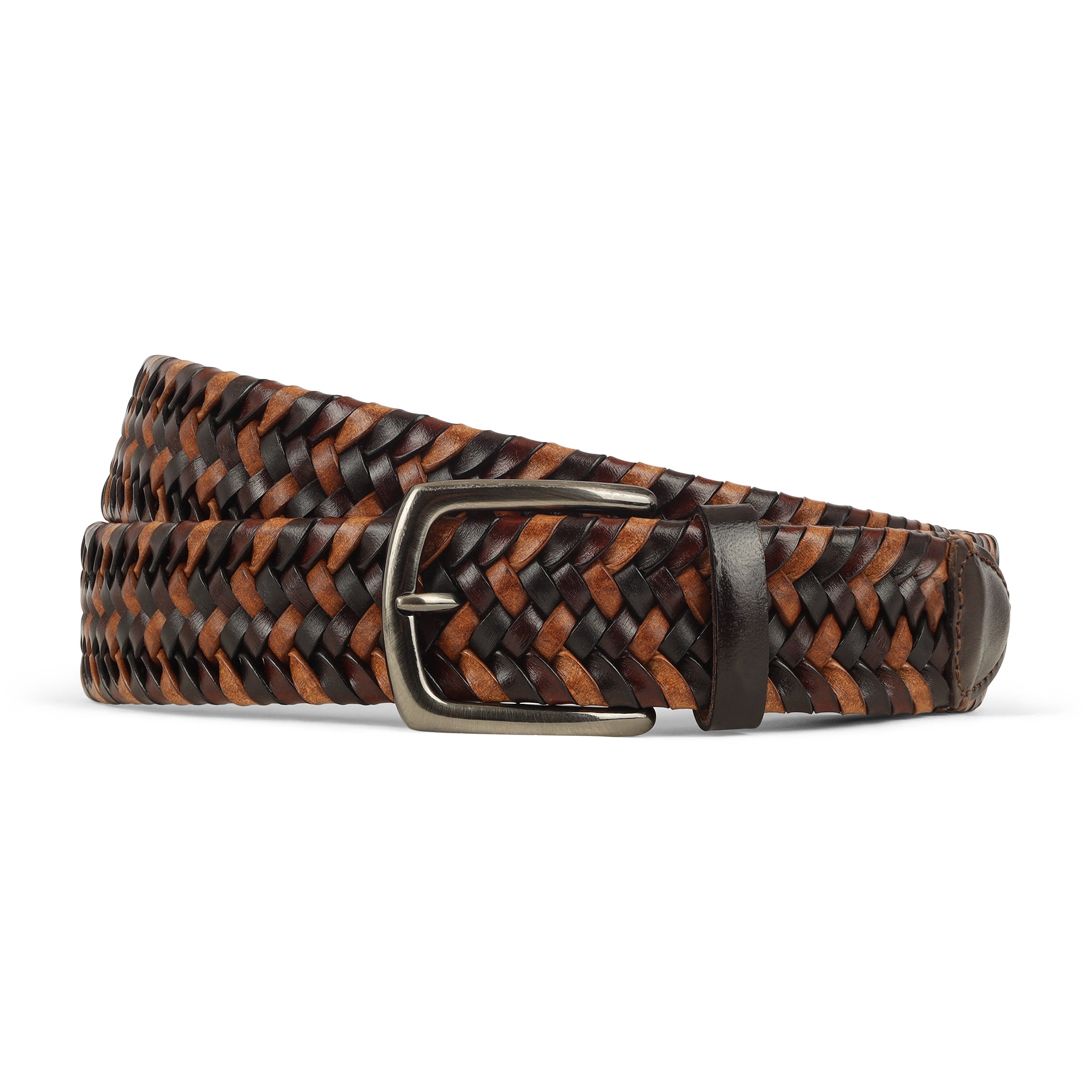 Cognac and Brown Braided Leather Belt
